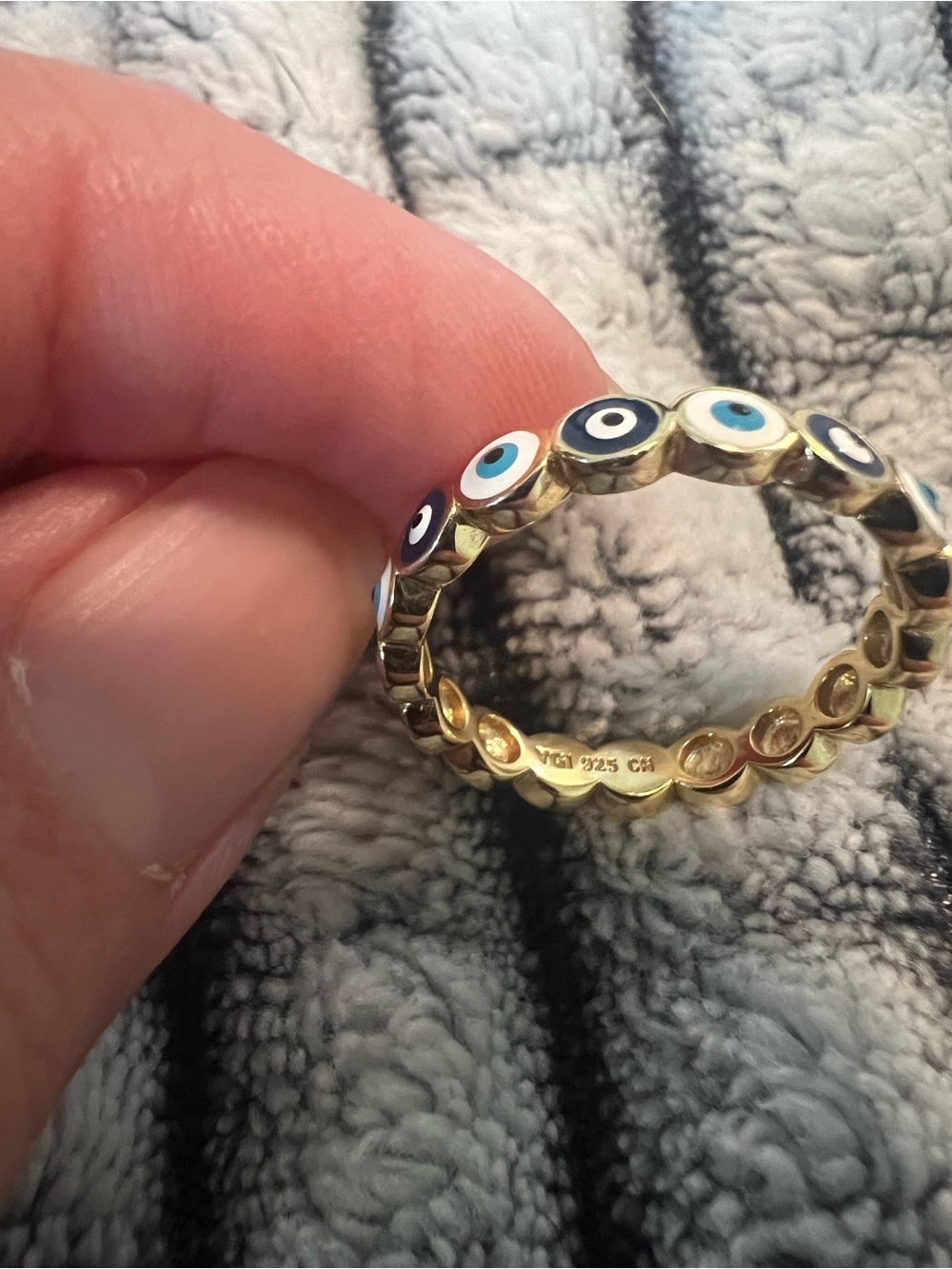 Gold Evil Eye Stackable Ring with Blue and Black Accents